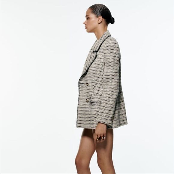 ZARA BLOGGERS FAV TEXTURED SAND AND BLUE BLAZER NWT chanelish style - Picture 9 of 13